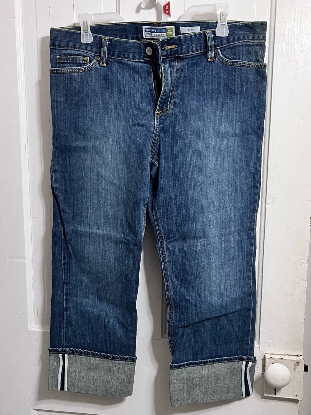 Old Navy Women's Blue Cropped Straight Jeans with Cuffed Hem